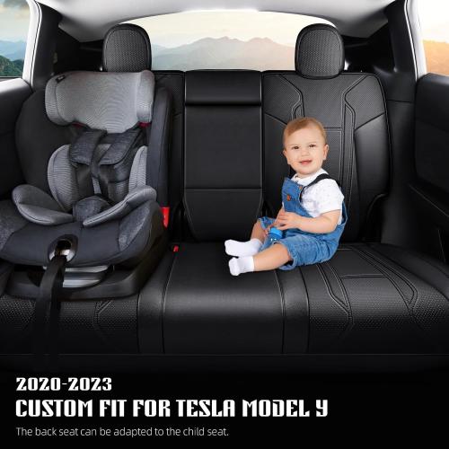 FREESOO Car Seat Covers for Tesla Model Y Waterproof Nappa Leather Full Set Seat Replacement Protector Custom Fit 2020 2021 2022 2023 2024 Black