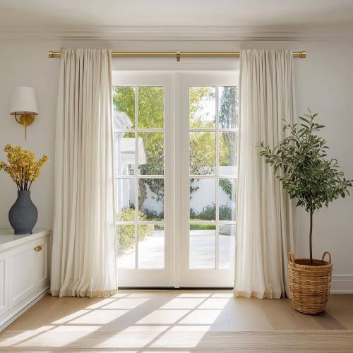 Warm Gold Curtain Rods for Windows 72 to 144 Inches Adjustable Length Heavy Duty 1 Diameter Brass Bronze Long Window Curtain Rod with Solid Metal Finials for Outdoor Farmhouse Bedroom Living Room