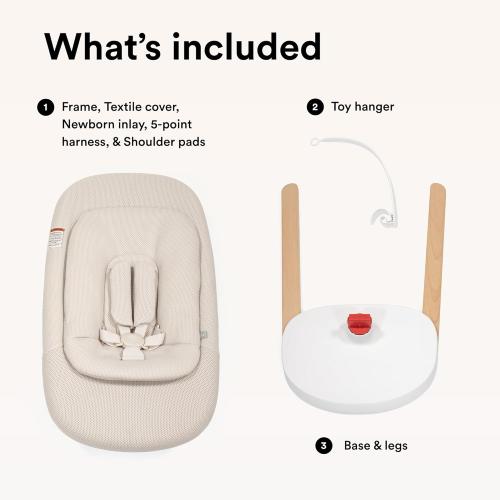 Stokke Yoga Baby Bouncer & Swing, Light Sand - Dual Movement to Soothe & Stimulate Babies Up to 20 lbs - Includes Newborn Cushion for Head Support - Three Adjustable Positions
