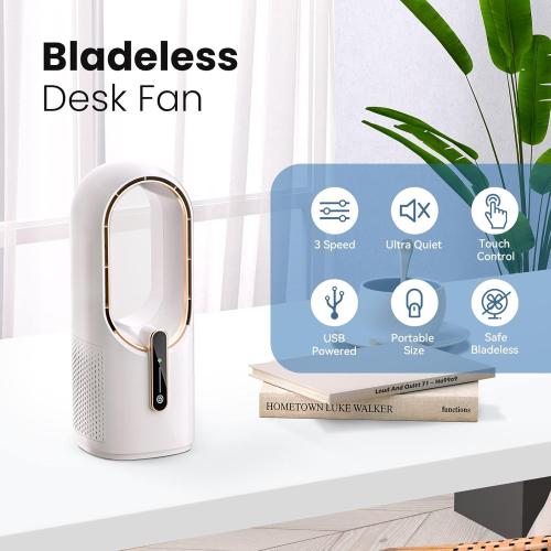 Untested ...Desk Fan Bladeless, 11.8 Inch Office Fan Small, Quiet, 3 Speed Adjustment, Touch Control, Easy to Clean, Desk Fans Small Quiet, Ideal for Office, Living Room, Bedroom