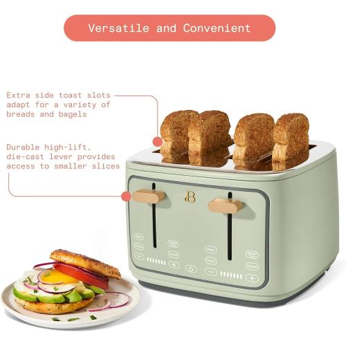 4 Slice Toaster with Touch Control Panel, 1800W Fast Heating, 7 Toast Shade Levels, Extra Wide Slots for Bagels, Removable Crumb Tray (Sage Green)