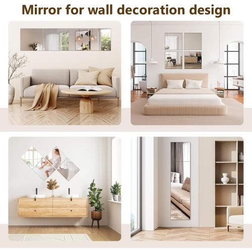 4 Pack Wall Mirror Full Length, 12 x 12 Inch Acrylic Mirror Tiles, Shatterproof Flexible Plastic Mirror Sheets for Bedroom Home Gym Door