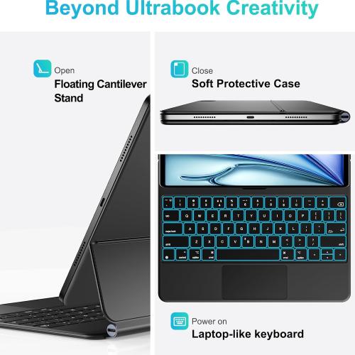 Jibrealg Magic Keyboard for iPad Air 13(M4 2026/M3 2025/M2 2024) & iPad Pro 12.9(6th/5th/4th/3rd Gen), Slim Case with Keyboard, Smart Keyboard Case with Multi-Touch Trackpad, 7-Color Backlit, Black