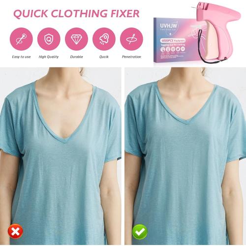Color Pink Stitch Gun for Clothes, Mini Stitchy Sewing Gun, Handheld Tagging Gun for Quick Clothing Fixer, Includes 6 Needles, 2000 Black Fasteners, 2000 White Fasteners