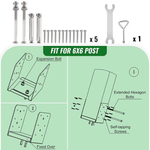 6x 6 Post Base, 5Pcs Stainless Steel Post Anchor (Inner Size:5.71 x 5.2), Adjustable Post Bracket Fits for 6x6 Wood Post, Post Base for Rough Size Lumber (6x6, 5Pcs)