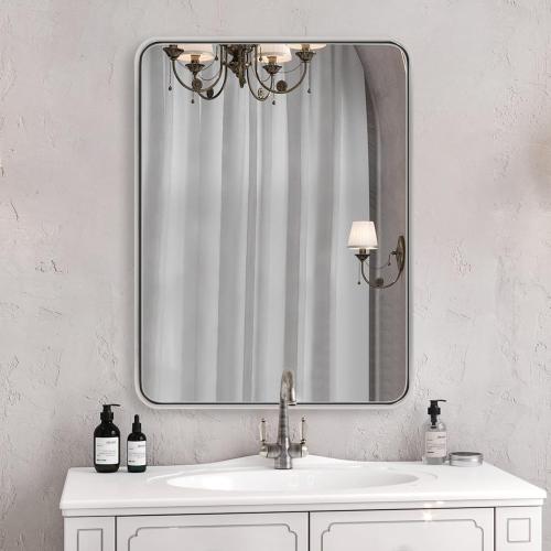 ANDY STAR 28x36 INCH Chrome Bathroom Mirrors, Polished Chrome Bathroom Mirror, Rounded Rectangle Mirror, Anti-Rust SUS304, Tube Metal Frame, 1’’ Deep Wall Mounted Vertically/Horizontal for Bathroom