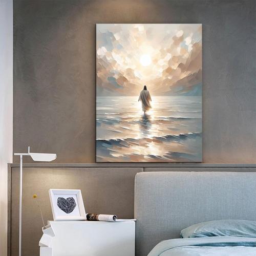 Jesus Walking on Water Canvas Wall Art Christian Bible Stories Wall Decor Pictures Modern Religious Posters Prints for Living Room Bedroom Church Home Decorations 16inx24in Ready to Hang