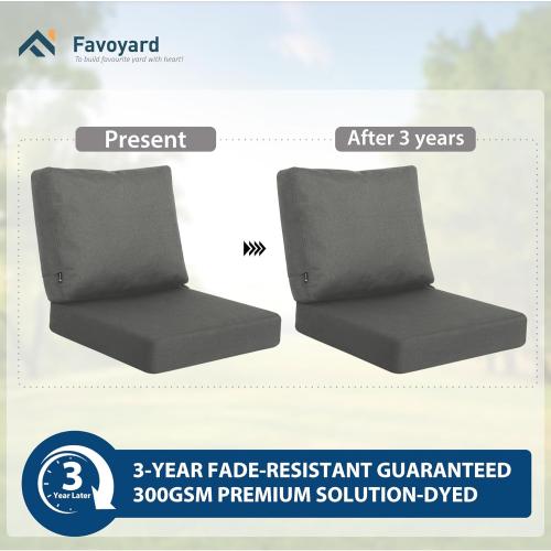 Favoyard Deep Seat Patio Cushions Rainproof & Fadeness Furniture Cushion Set for Outdoor with Polyester-Linen Fabric & Removable Cover, Hidden Zipper and Adjustment Staps（Seat 22x22In Back 22x18.5In）