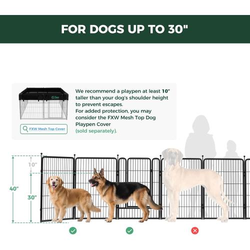 FXW Rollick Unleashed Dog Playpen for Indoor, Yard, RV Camping, 40 inch 8 Panels for Medium and Large Dogs, Black│Patented