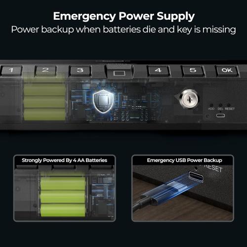 ONNAIS Large Biometric Gun Safe - Fingerprint Pistol Safes with Internal Light, Three Unlock Methods, and Emergency Power Supply, Gun Lock Box for Home, Nightstand, Bedside, and Car Use