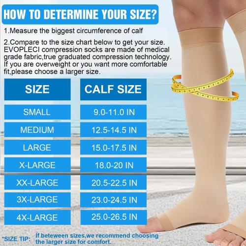Medical Knee High Wide Calf Open Toe Varicose Veins Compression Socks for Women& Men 8-15 Mmhg, Toeless Support Hose Plus Size Compression Stockings Soothe Relief Circulation and Swelling