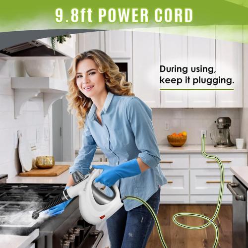 Color Grey Pressurized Handheld Multi-Surface Natural Steam Cleaner with 12 pcs Accessories, Multi-Purpose Steamer for Home Use, Steamer for Cleaning Floor, Upholstery, Grout and Car (Grey)