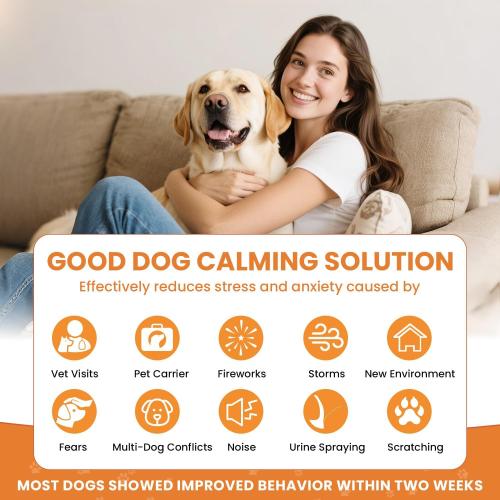 Dog Calming Diffuser, 6 in 1 Puppy Pheromones Calming Diffuser, Relaxing Pheromone Plug in Kit for Dogs Relief Stress Anxiety Fighting Scratching Peeing Accidents, 2 Diffuser 4 Refill(48ml)