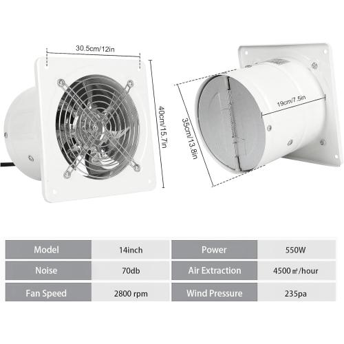 14 Inch Exhaust Fan with Plug, 2647CFM Through-the-Wall Ventilation Fan with Light Weight Pure Copper Motor, for Laundry Room, Toilets, Garage, and Shopping Mall, 110V (14 inch, white)