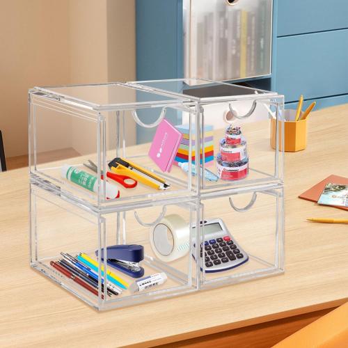 2 Pack Clear Stackable Storage Drawer, Bathroom Makeup Organizer, Plastic Storage Bins, Acrylic Organization and Storage for Vanity, Kitchen Cabinets, Pantry, Undersink