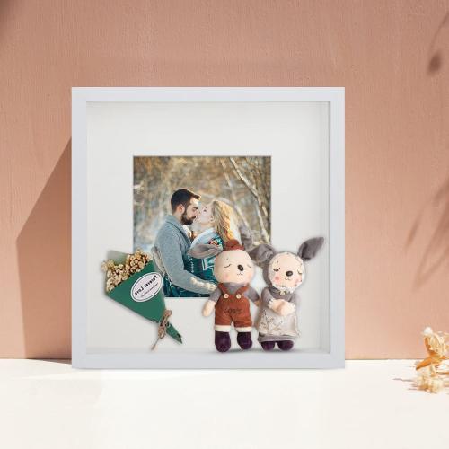 2pcs Shadow Box Frame, 9x9 3D Picture Frame with Cream-Colored Mat for 5x5 Photos, Shadowbox Display Cases with Real Transparent Glass - White/ 1.2 Inch Depth