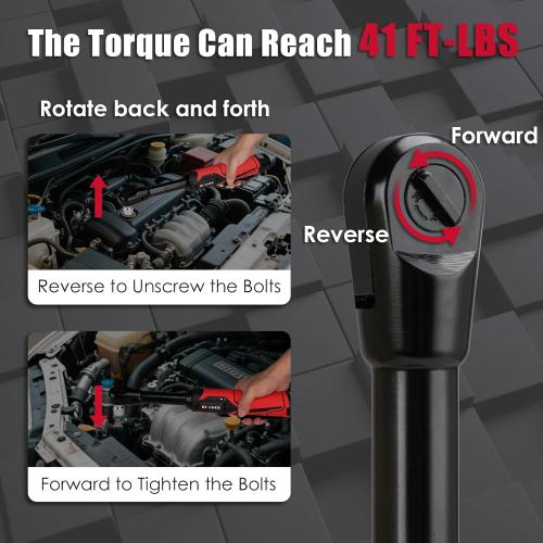 KITLUCK Cordless Electric Ratchet Wrench Set, 3/8 12V Extended Power Ratchet Tool Kit, 41 Ft-Lbs Cordless Ratchet with 8 Sockets, 1/4 adapter, LED Light, 2-Pack 2000mAh Battery And Charger