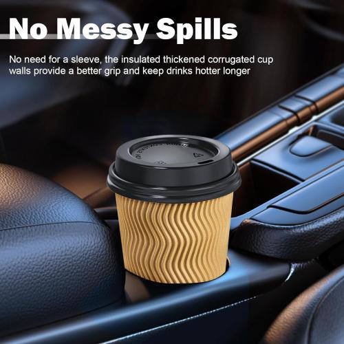 90 pack SIUQ 12 oz Coffee Cups-90 Pack Disposable Coffee Cups with Lids and Straws, Insulated Ripple Wall To Go Paper Coffee Cup for Coffee, Hot Chocolate and Hot Tea Drinks - Champagne