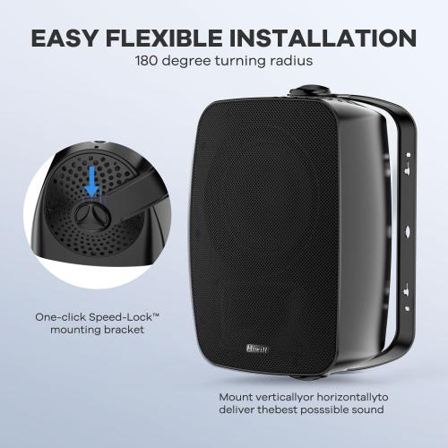Hiwill Outdoor Speaker Waterproof – 4.5 Woofer with Dual Passive Radiators, Aluminum Dome Tweeter, All-Weather Durable Mountable Speakers for Patio, Poolside, Indoor-Outdoor Flexibility(Pair, Black)
