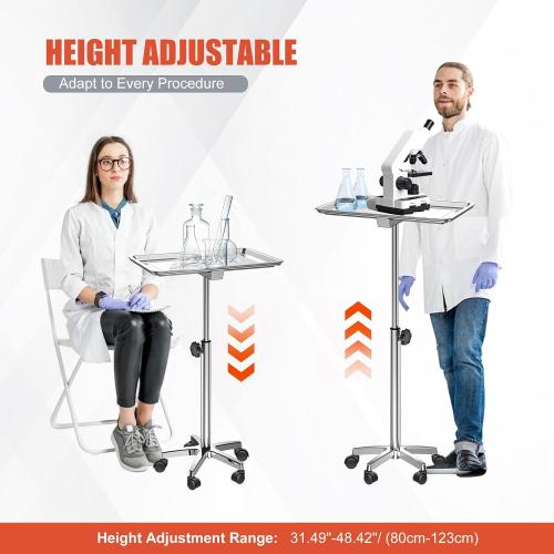 SILVER HEAVY DUTY ChoJiah Extra Large Mayo Stand Rolling Salon Tray Hairstylist Tray Heavy Duty Tattoo Tray, Ideal Use for for Hair Salon Dental Hairstylist Cart