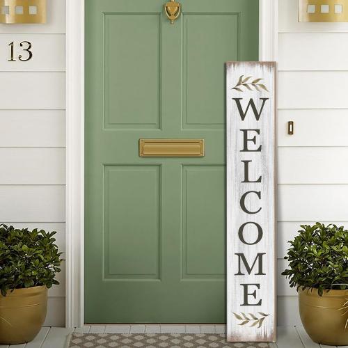 Summer Welcome Sign for Porch 47 Retro White Wooden Door Sign for Outdoor Decoration Rustic Cabin Large Porch Signs For Patio Farmhouse Vertical Signs for Seasons Standing Yard Signs for Garden