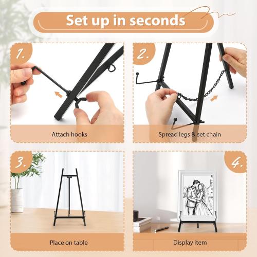 16.5 Metal Easel Stand for Sign – Elegant Table Top Easel for Display, Heavy Duty Tabletop Picture Easel Stand for Wedding Sign, Picture Frame, and Art (Gold)