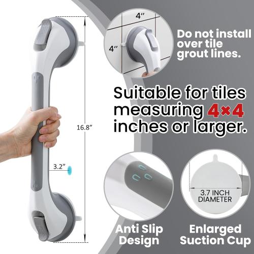 TAILI Grab Bars for Shower,Suction Shower Handles Rails,2 Pack,16.8,Grey