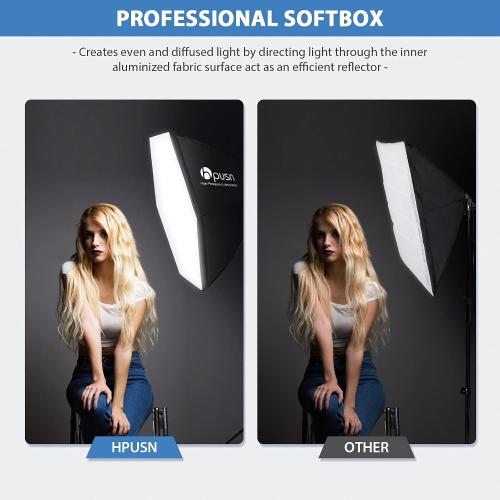 HPUSN Softbox Photography Lighting Kit, 30X30 Softbox Lighting Kit, 2pcs E27 Socket 5400K LED Bulb, Photo Studio Light for Portrait Lighting, Photography/Video Recording/Live Streaming/YouTube