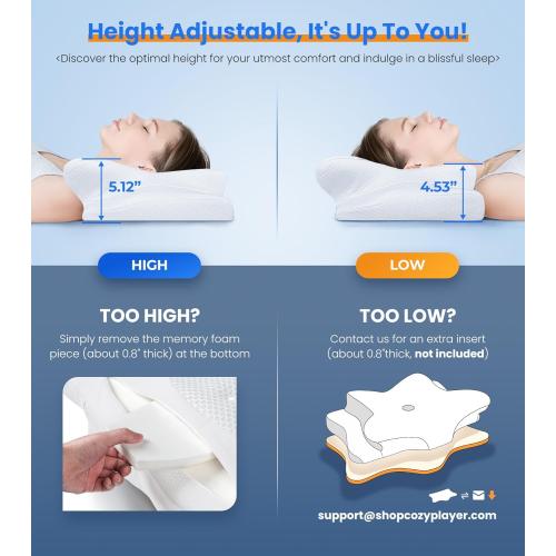 Ultra Pain Relief Cooling Pillow for Neck Support, Adjustable Cervical Pillow Cozy Sleeping, Odorless Ergonomic Contour Memory Foam Pillows, Orthopedic Bed Pillow for Side Back Stomach Sleeper