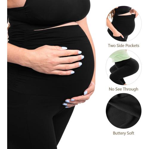 Black Medium Walifrey Women's Maternity Leggings with Pockets Over The Belly,Pregnancy Yoga Pants Activewear Workout Leggings
