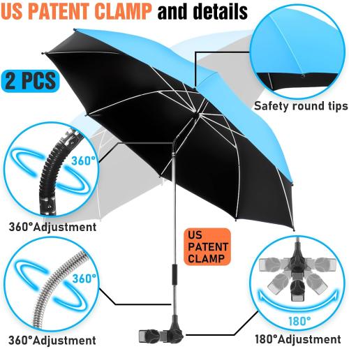 1 PACK Beach Umbrella with Clamp, 360 ° Adjustable Umbrellas for Chair, UPF50  Umbrella for Beach Chair, Patio Chair, Wheelchair, Camping Chair, Golf Carts (Chair Not Included