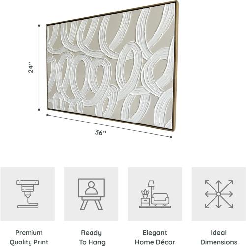 Colleen Karis Designs Textured Abstract Canvas Wall Art, Tonal Plaster Loops Design, Neutral Modern Wall Decor with Gold Frame, Ready to Hang Artwork for Living Room or Bedroom, 24x36 Inches