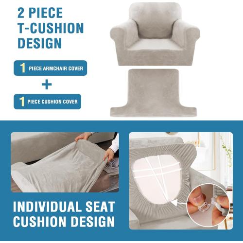 Color Grey H.VERSAILTEX Sofa Cover 2 Piece T Cushion Armchair Slipcovers Thick Velvet Couch Cover Stretch T Cushion Sofa Covers for 1 Cushion Couch with 1 Individual T Cushion Covers Washable, Oatmeal