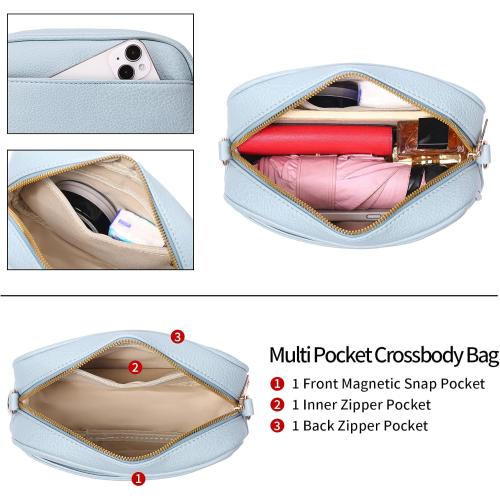 Small Crossbody Bag for Women Trendy Triple Zip Purses Vegan Leather Shoulder Handbag with Adjustable Wide Strap