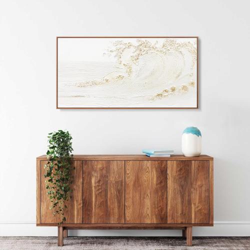 White and Gold Wall Art Small Size Framed Home Artwork Decor Hand Painted White wave with golden embellishments Modern Canvas Painting For Living Room Decor For Bedroom Office Wall Decor