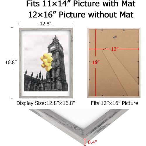 BSRHOMR 12x16 Picture Frame with Mat, Distressed Gray Photo Frame 6 Pack with 11 x 14 Mat, Display Table Top or Wall Mount for Home Decor