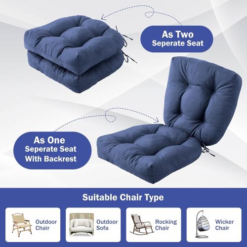 4pk Outdoor Chair Cushions Patio Chair Cushions with Ties, 19x19 Tufted Outdoor Seat Cushions, Waterproof Patio Furniture Cushions, Outdoor Dining Chair Pads, Navy