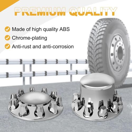 33mm Axle Cover Chrome Dome Combo Kit Thread-On Lug Nut Covers with 2 Front and 4 Rear Axle Wheel Covers Removable Hub Caps for Semi Truck (Installation Tool Included)