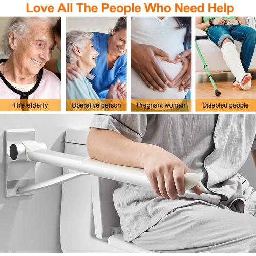 Toilet Grab Bar 29.5Inch, Stainless Space Aluminum Strong Bathtub Safety Rails Shower Grab Bars Handle for Elderly Seniors, Flip-Up Bathroom Hand Support, Handrails Arms Sturdy Mounted Bath Grips