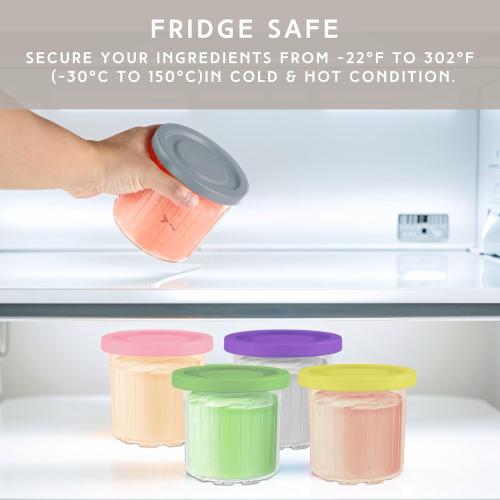 Ninja Creami Pints and Lids - 4 Pack Ninja Creami Containers, 16oz Creami Pint Containers Compatible with Ninja NC299AMZ & NC300s Series Ice Cream Maker - Dishwasher Safe & Good Sealing