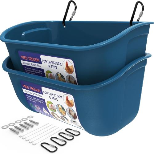 BUCKETS ONLY   Goovilla Chicken Feeder Waterer, Hanging or Screw-in Fence Feeders with Clips, 2 Pack 5 Quart Goat Feeding Supplies, Duck Piglet Sheeple Coop Dog Livestock Poultry Plastic Feeder Trough Bucket, Blue