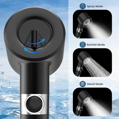 Color Black Filtered Shower Head with Handheld, High Pressure 3 Spray Mode Showerhead with 18 Stage Water Softener Filters for Hard Water - Remove Chlorine-BLACK