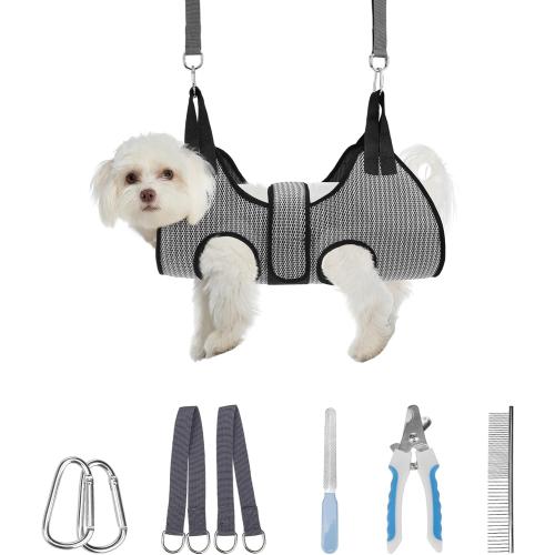 PAWCHIE Dog Grooming Hammock Harness for Dogs & Cats with Pet Nail Clipper Trimmer- Breathable Cat Hanger Sling for Trimming Clipping Nails-Dog Hammock Restraint Bag for Small Medium Large Dog,Grey XS
