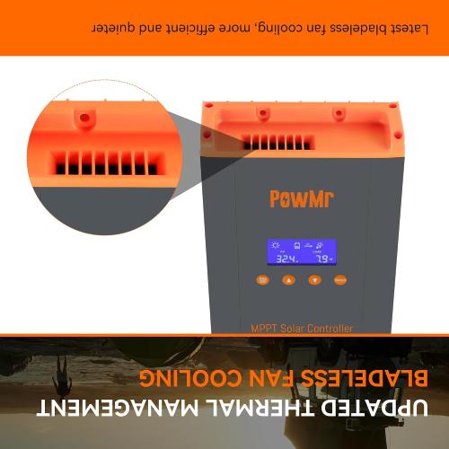 PowMr 60A MPPT Solar Charge Controller, 12V/24V/48V/160V(Max) DC Input, Bulit in LCD Display, Support 12(Max) Solar Regulator Connections, Work for Lead-Acid and Lithium Batteries【Parallel Version】