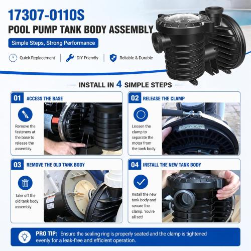 17307-0110S Pool Pump Tank Body Assembly fits for Pentair Sta-Rite IntelliPro VS, VSF, VST & Max-E-Pro Series Pumps, Trap Body Housing Replacement with Basket, Drain Plugs & Lid for Pool Spa Pumps