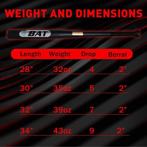 32in Steel Baseball Bat 2.7LBS Weighted for Youth and Adult 2 Barrel Heavy Duty Bats for Home, Black
