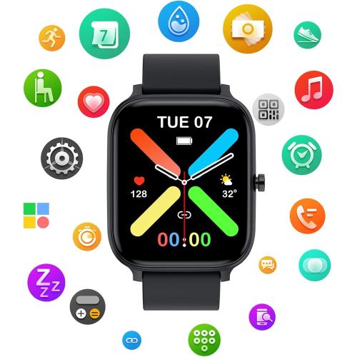 Smart Watch for Men Women Compatible with iPhone Samsung Android Phone 1.83 inch Full Touch Screen IP68 Waterproof Bluetooh Fitness Tracker Heart Rate/Sleep Monitor, Black