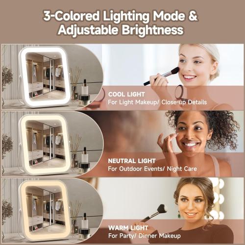 Size 10x8 Color White PRIMETEK LED Vanity Mirror with Gift Box, 10x8 Lighted Hollywood Makeup Mirror, Portable Travel Makeup Mirror with Lights, 3-Color Lighting, 5X Magnification, for Vanity Desk, Bedroom, Gifts for Her