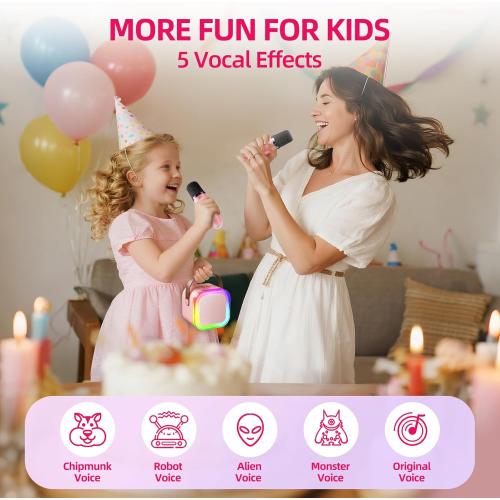 Kinglucky Mini Karaoke Machine for Kids, Top Birthday Gift Pick for Girls Ages 3, 4, 5, 6, 7, 8, 9, 10, 11, 12 Years Old, Kids' Personal Video Players Accessories with 2 Mics Valentines Day Gifts Pink