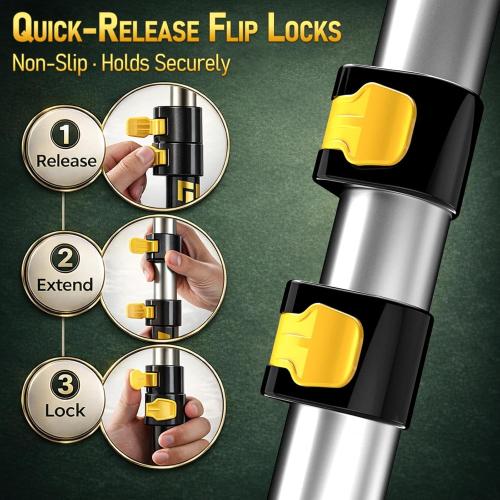4-12 FT Christmas Light Telescopic Hanger Pole with Utility Hook, Stand Reach 30 Feet Long 3/4 inch Threaded Pole Reaching High Place for Hanging and Installation Lights String, Clothes and Birdfeeder